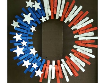 Fourth of July memorial day clothespin wreath America flag inspired
