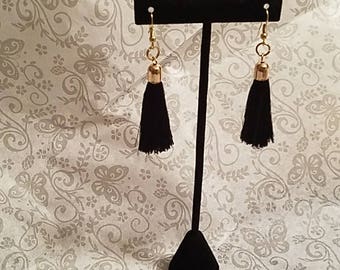 Black and gold tassel earrings