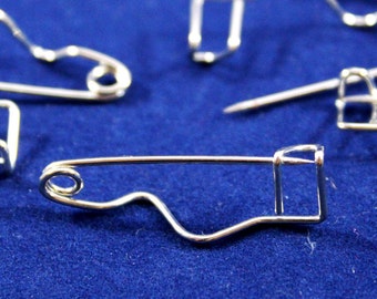 20 pcs 27 mm Wire Brooch Pin Back, Safety Pin Findings, Silver Tone