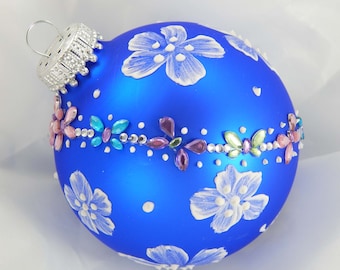 Painted Ornament. Hand-Painted Ornament. Mud Ornament. Blue Ornament. Glass Ornament. Christmas Ornament. Holiday Ornament.