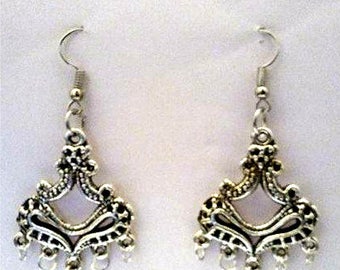 Silver Plated Metal Chandelier Earrings or Corded Necklace