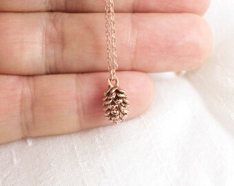 Tiny Rose Gold Pinecone Charm Necklace,Dainty Necklace, Pine cone Necklace,Bridesmaid Gift,Birthday Gift-JU7008R