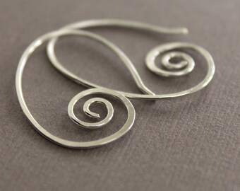 Simple swirly oval hoop sterling silver earrings - Hoop earrings - Minimalis earrings - Threader earrings - Oval hoop earrings - ER018