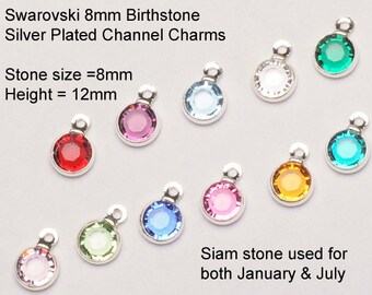 5 (New Larger 8mm Stone) Swarovski Birthstone Channel Charms Silver Plated - Choose your COLOR CC8S-XXXX05 swarovski birthstones
