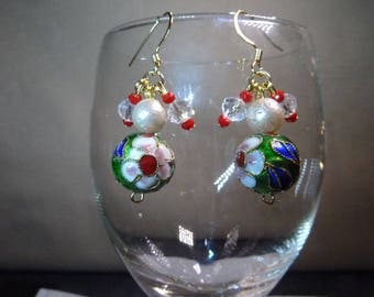 Unique Cloisonne Earrings, Beaded Earrings, Colourful Earrings