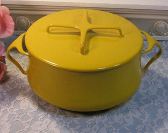 Vintage Dansk Kobenstyle Enamelware Yellow Saucepan or Dutch Oven Cookware, 1970s Mid Century Cookware, Vintage Kitchen, Jens Quistgaard