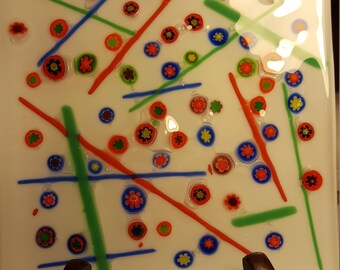 Millefore fused glass plate