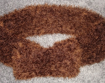 New Handmade Knit Brown Eyelash Infinity Scarf - 7" x 69"