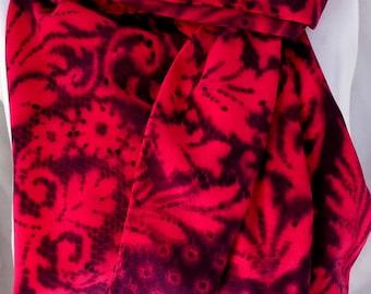 silk scarf Red Black Paisley hand painted crepe large long luxury unique wearable art women fashion