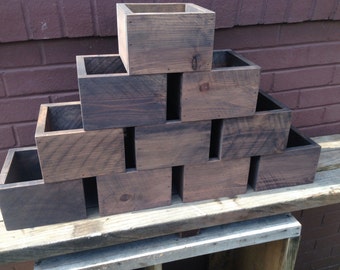 Set of Ten Rustic Wedding Centerpiece Flower Boxes, Table Centerpiece, Wood Flower Boxes
