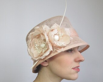 Peach Wedding Hat - Womens Hat, Ladies Hat, Peach Hat, Formal Hat, Races Hat, Wedding Hat, Sinamay Hat, Summer Wedding, Cloche Hat