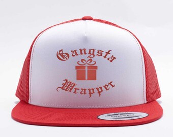 Gangsta Wrapper™. Trucker Hat. Flatbill. Snap Back Hat. Adjustable Size. Funny Christmas Cap. Gangsta Wrapper Hat. Embroidered.