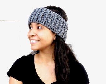Crochet Headband, Ear Warmer, Gray, Women,Teen, Ready To Ship,,
