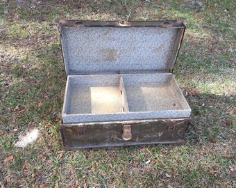 Antique Trunk, Packer Trunk, Flat Top Trunk, Chest, Luggage, Farmhouse Decor, Storage Bin, Container,