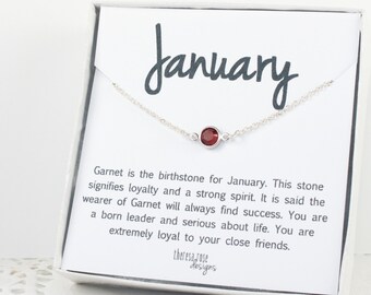 January Birthstone Necklace, January Swarovski Silver Necklace, Garnet Silver Necklace, January Birthstone Jewelry, Gifts Under 20