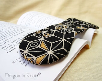 Black and Gold Book Weight - geometric pattern page holder, reading aid, book accessory, booklover gift, Japanese cotton and American steel