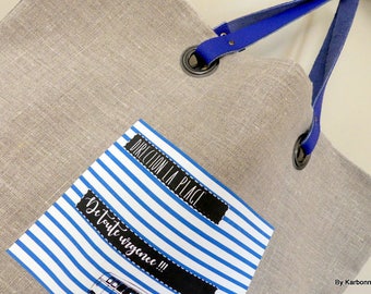 Tote bag in natural linen, Navy stripe and combi wv