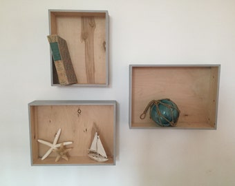 Set of 3 Wooden Frame Shelves