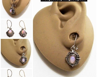 Avon Opal Disc Pierced Post Stud Earrings Silver Tone Vintage 1982 Wire Decorative Dangles