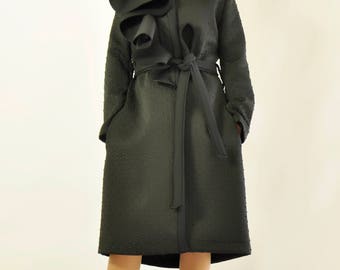 NEW Black Extravagant Coat/Neoprene Jacket/Woman asymmetric Lined Coat/Maxi Blazer/Plus size Vest/Comfortable Coat/Party Black Coat/C0373