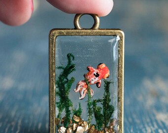 Goldfish pendant necklace, chubby fish pendant, goldfish jewelry, aquarium, marine, resin, mother's day, gift for sister, gift for her