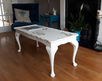 Hand Painted Shabby Chic Rectangular Coffee Table with Decorative Top