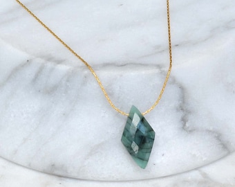 Raw Emerald Necklace gold, dainty emerald necklace, Natural Real Emerald Pendant, Minimal stone Necklace, May Birthstone, rough stone