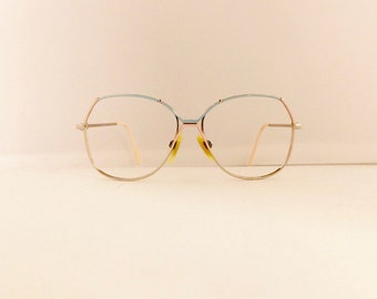80s Eyeglasses Frames // Women's 1980's //Silver Baby Blue Pink Frames //Made in Italy//#M230