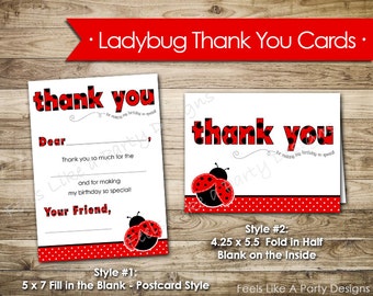 Ladybug Thank You Cards- Instant Download