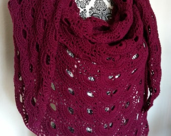 Crochet Mauve Triangle Shawl, wrap, shawlette, triangle scarf