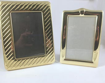 Brass Picture Frames, 2 Vintage Picture Frames, Free Standing, Wall Decor, Glass and Brass, Rectangle Brass Frames, Desk Decor