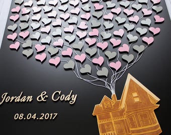 Disney wedding 3D Wedding guest book Flying house with balloons Up Movie inspired wedding guestbook Movie up guest book Up house guest book