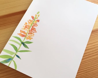 Snapdragon Floral Notepad Stationery - Watercolor Flower Notepad - Floral Garden Notepad - Orange Flower Notepad - 40 Sheet Handmade Notepad