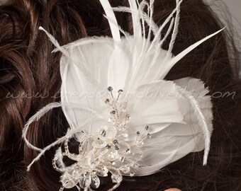 Wedding Feather Fascinator, Bridal Hair Birdcage Fascinator, Bridal Headpiece - Frost