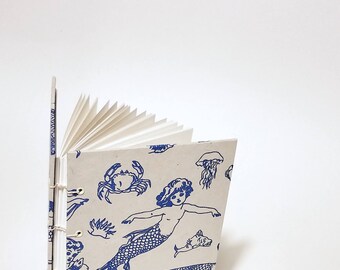 mermaids coptic bound writing journal - ocean journal - bullet journal notebook - cute drawing sketchbook - dot grid journal - graph paper