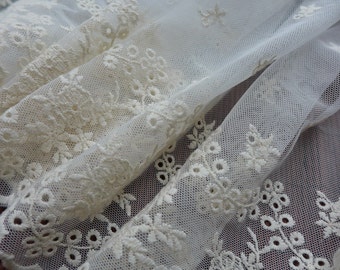 Super Wide Lace Trim Retro Design Lace Eyelet Trim Cream Cotton Lace Fabric by yard