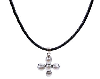 Genuine Pearl Cross Pendant Sterling Silver White Gemstone Christian Necklace Focal Southwestern Oval Pearls