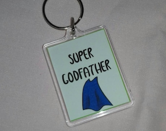Super Dad Keyring, Super Godfather Gift, Birthday Present For Him, Key Chain For Male Relation, Superhero Themed Gift, Stocking Filler