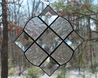 Stained Glass Victorian Suncatcher, Clear Textured Glass with Bevels