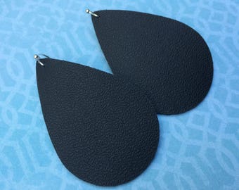 Teardrop leather earrings, black leather teardrop earrings, black leather earrings