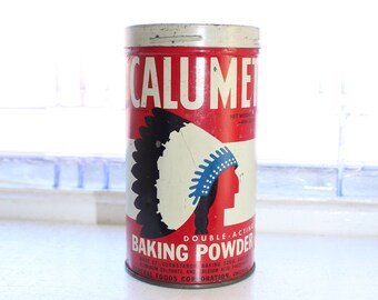 Vintage Calumet Baking Powder Tin 1 Lb Size Red Kitchen Decor