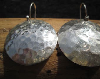 ATI Sterling Silver Round Hammered Dangle Earrings
