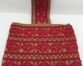 1960s Embroidered Handbag -- Bright Red Embroidery in a Bold Design!