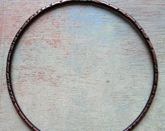 Antiqued Notched Pure Copper Hoop Pendant - 2 inch - 14 gauge