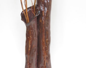 Double Ceramic Vase Deep Brown Pottery Vessel Earth Tone Clay Vase Rustic Organic Earthy Vase
