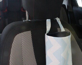 Car Trash Bag/Garbage Bag/Rubbish Bin with Adjustable Strap, Washable - Blue Chevron with Navy