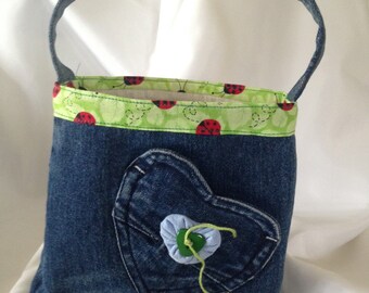 Childs handbag, recycled denim, 100% cotton