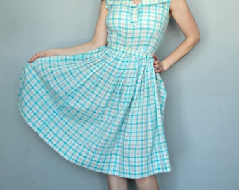 1950s Plaid Day Dress with Belt