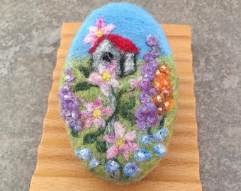 Felted Goat Milk Soap - Blackberry Green Tea Scented with a Floral Garden Theme