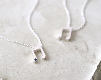 Tiny Music Note Necklace 925 Sterling Silver